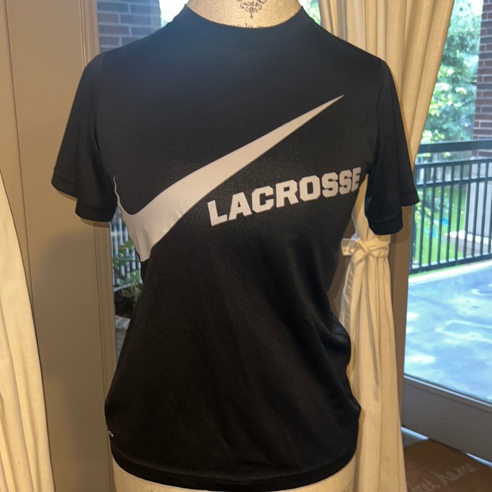 Nike black lacrosse dri-fit shortsleeve shirt youth medium athletic sports top M - Picture 1 of 8